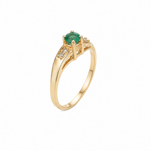 14K Yellow Gold Emerald with Diamond Accents