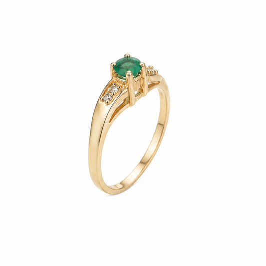 14K Yellow Gold Emerald with Diamond Accents