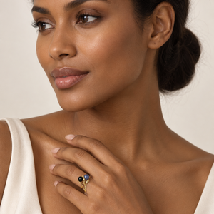 14K Yellow Gold Blue Pearl & Onyx Two-Stone Ring