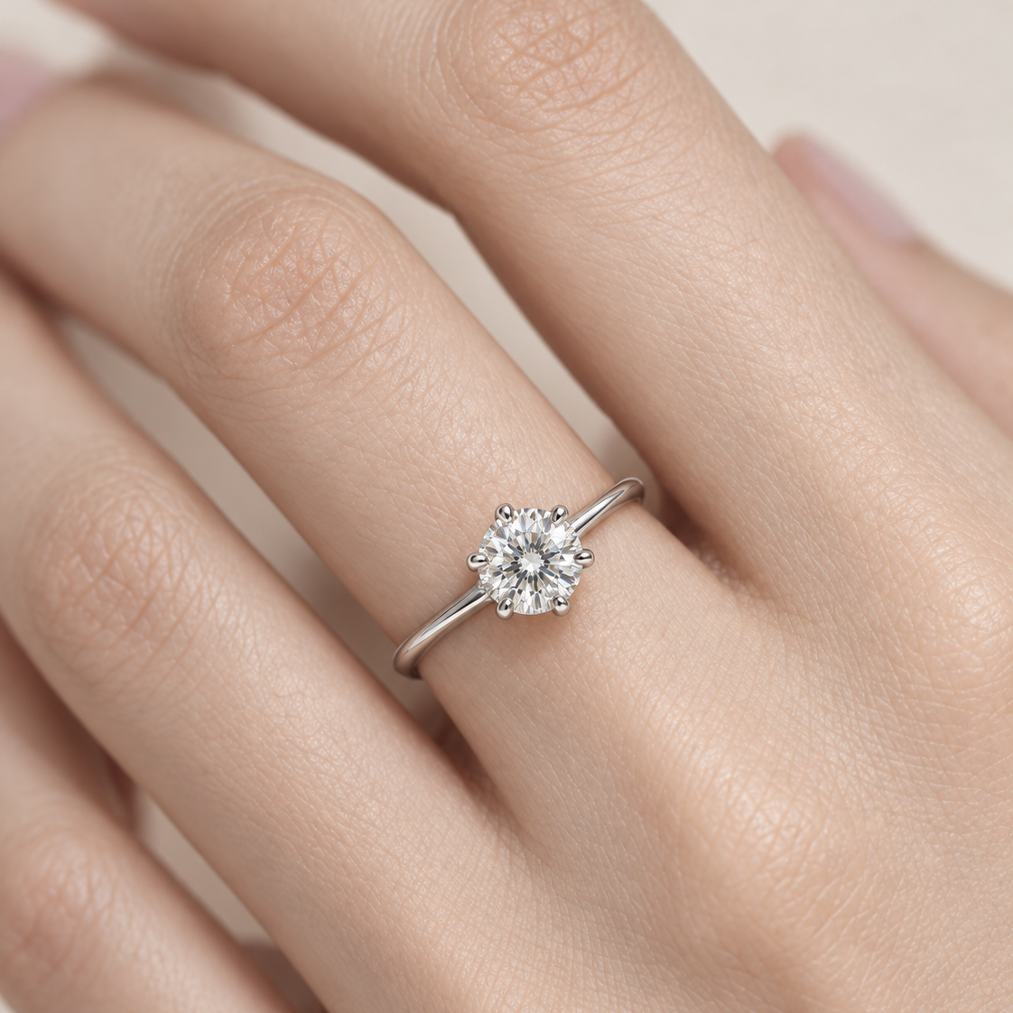 18K White Gold Six-Prong Round Solitaire Diamond Ring