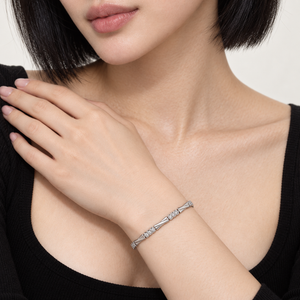 14K White Gold Diamond Bar Link Bracelet