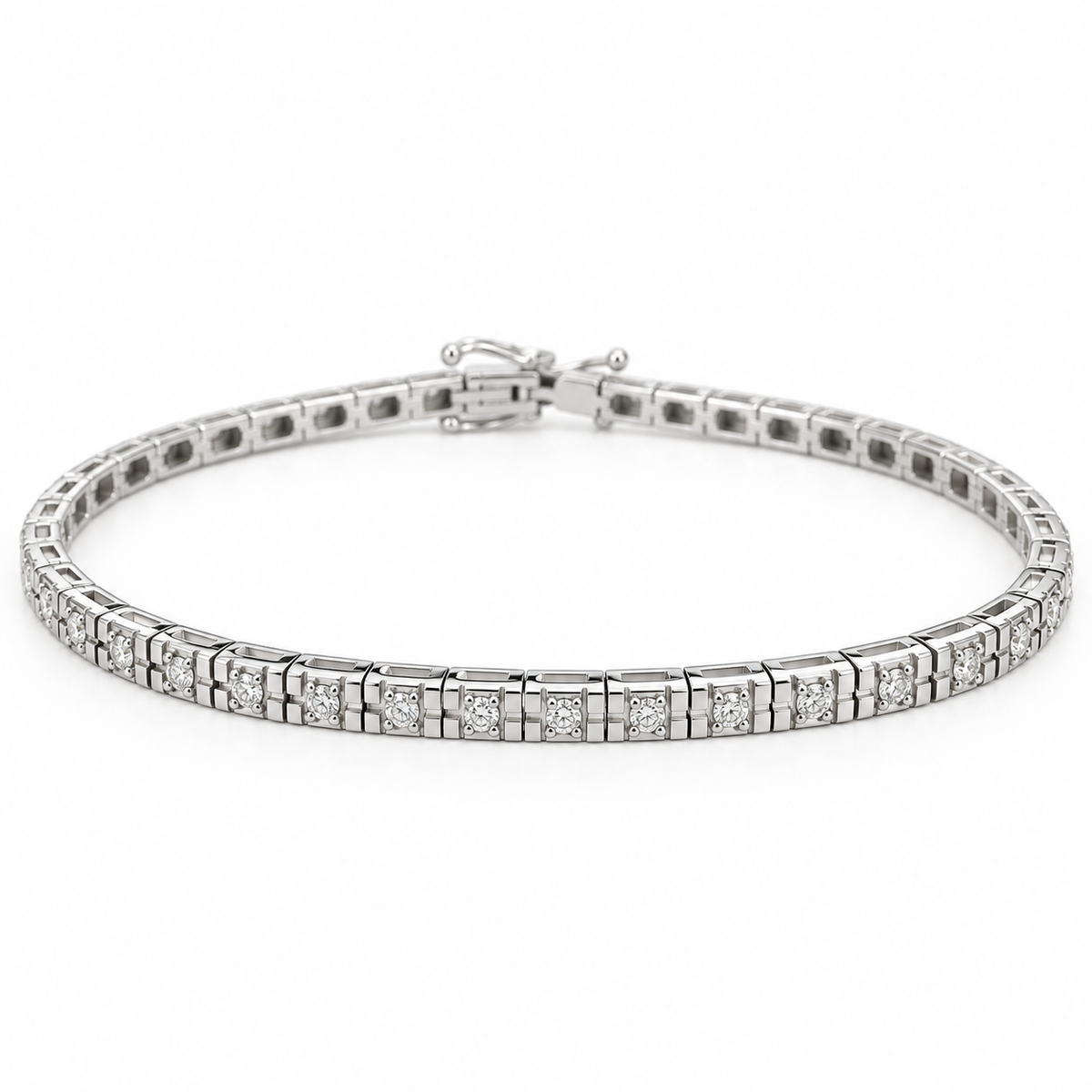 18K White Gold Diamond Station Link Bracelet