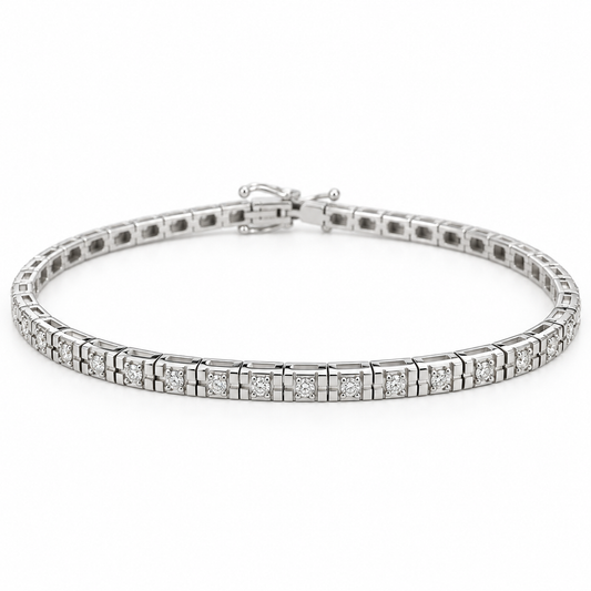 18K White Gold Diamond Station Link Bracelet