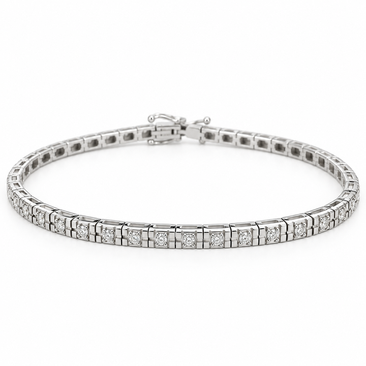 18K White Gold Diamond Station Link Bracelet