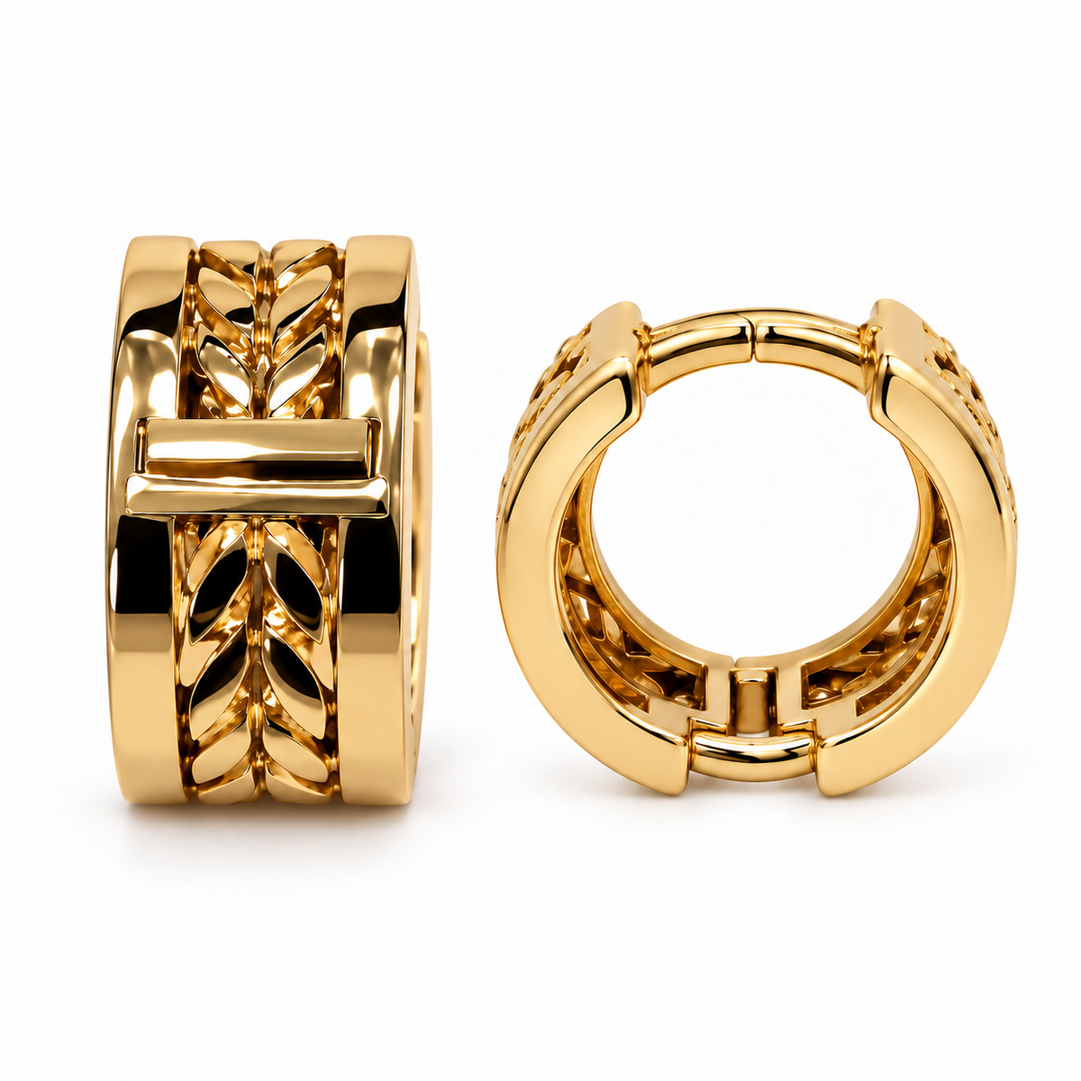 18K Yellow Gold Braided Huggie Hoop Earrings