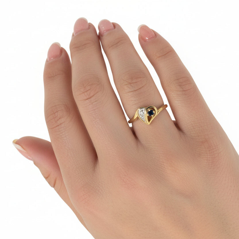 10k Two Tone Gold Sapphire Diamond Heart Ring