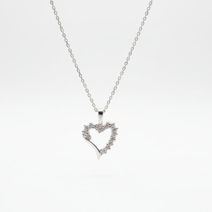 White Gold Diamond Open Heart Pendant 10k