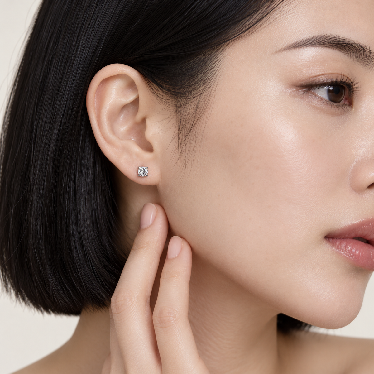 18K White Gold Round Lab-Grown Diamond Solitaire Stud Earrings