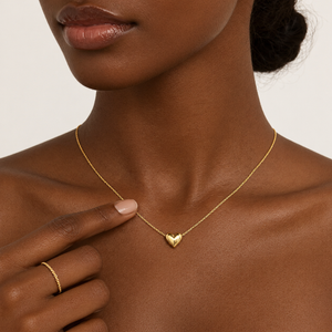 14K Yellow Gold Sliding Puffy Heart Necklace