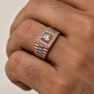 14K Rose & White Gold Princess-Cut CZ Men's Ring