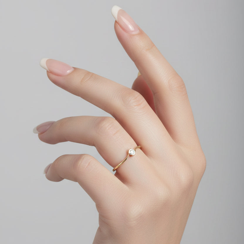 10K Yellow Gold Semi-Bezel Diamond Solitaire Ring