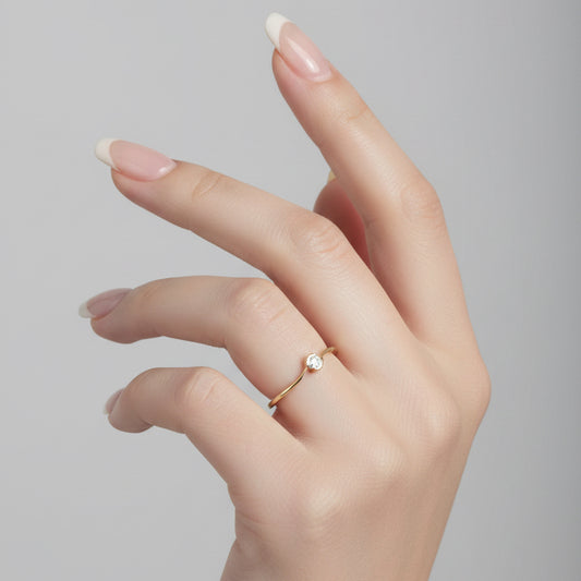 10K Yellow Gold Semi-Bezel Diamond Solitaire Ring