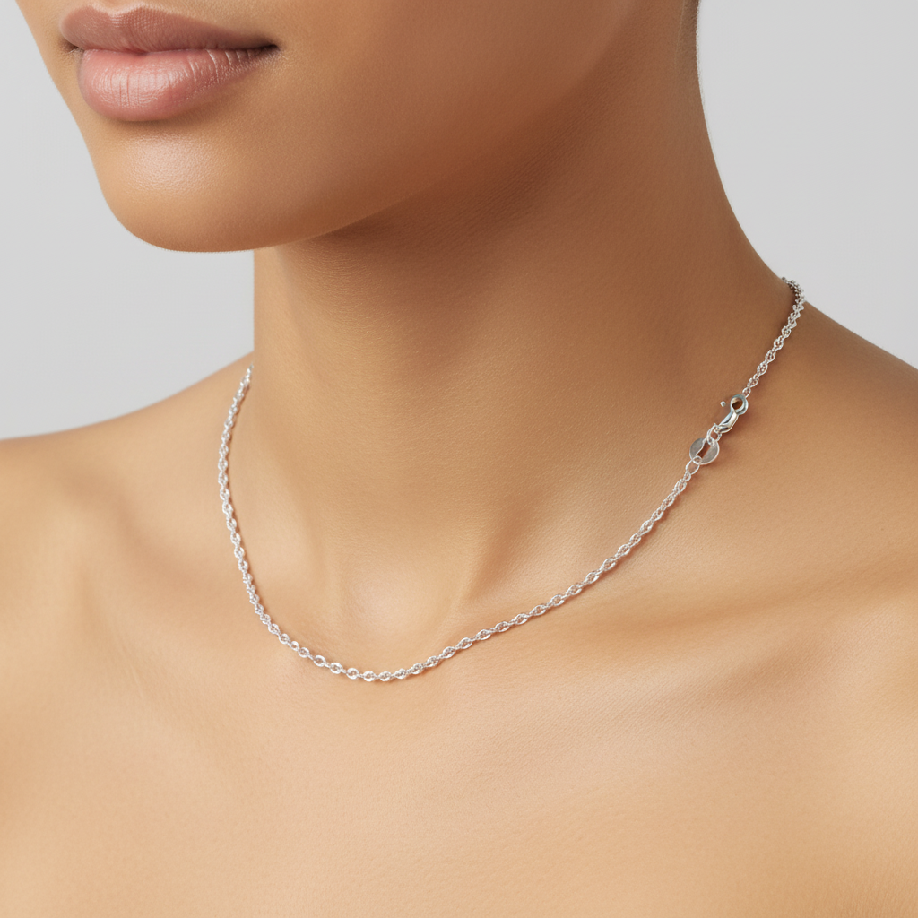 White Gold Cable Link Chain 17 inch 14k