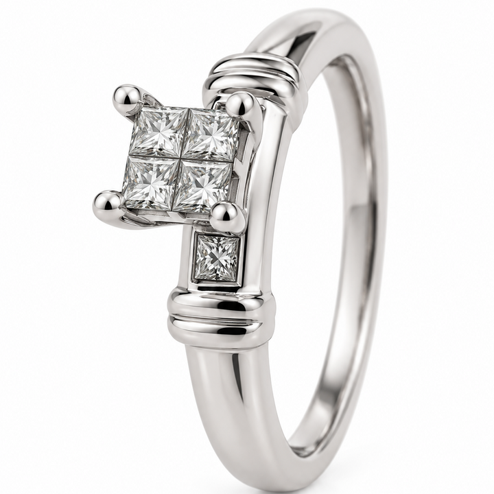 10K White Gold Four-Stone Princess-Cut Diamond Cluster Ring- Resale