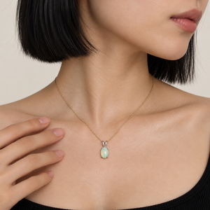 14K White Gold Oval Opal Solitaire Pendant