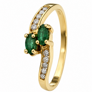 14K Yellow Gold Two-Stone Emerald & Diamond Bypass Ring