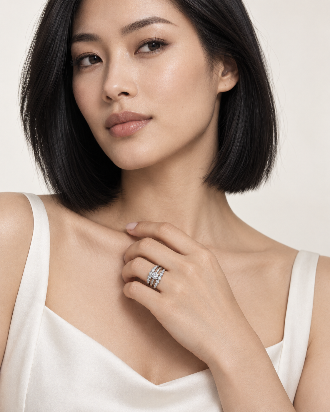14K White Gold Graduated Diamond Contour Ring Jacket