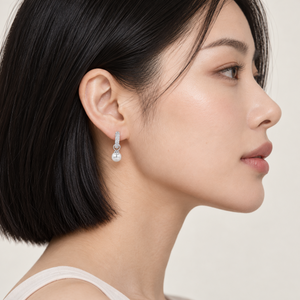 925 Sterling Silver Rhodium Plated Pearl Drop CZ Hoop Earrings