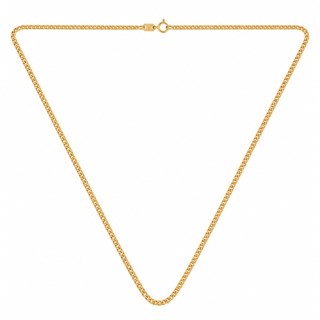 18K Yellow Gold Curb Chain Necklace 2mm - full chain laid flat, spring ring clasp