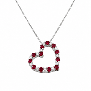 925 Sterling Silver Ruby and Sapphire Heart Necklace 18"