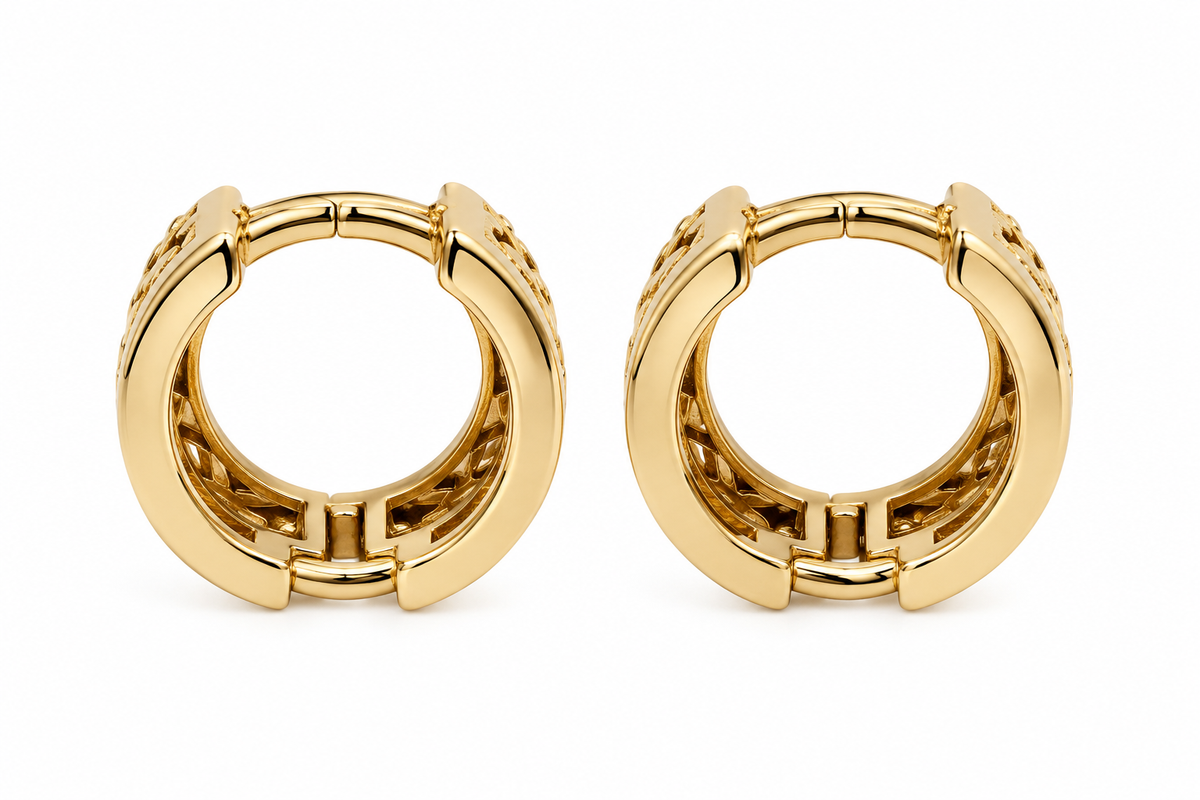 18K Yellow Gold Braided Huggie Hoop Earrings 11.5mm