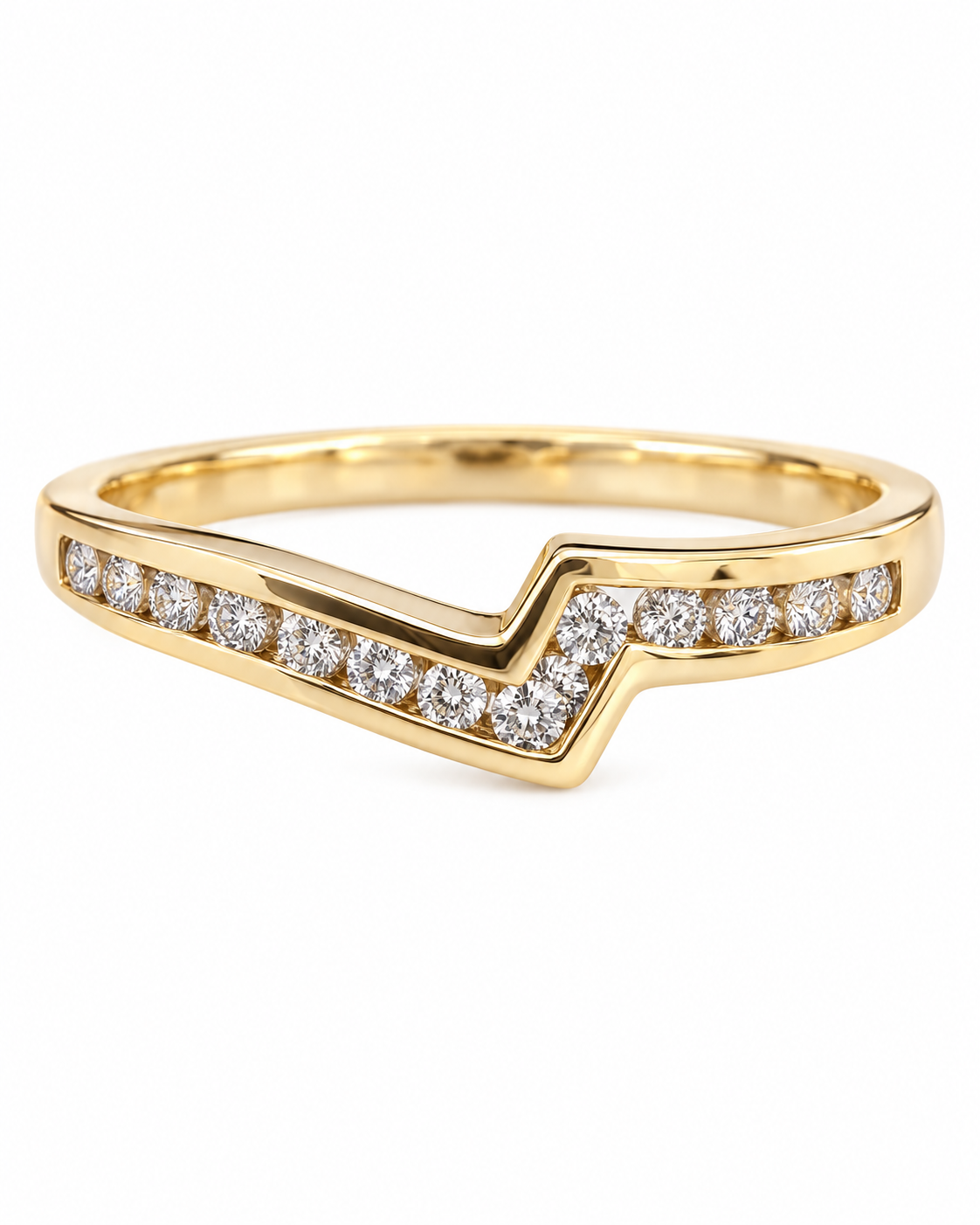14K Yellow Gold Diamond Channel-Set Chevron Wishbone Ring