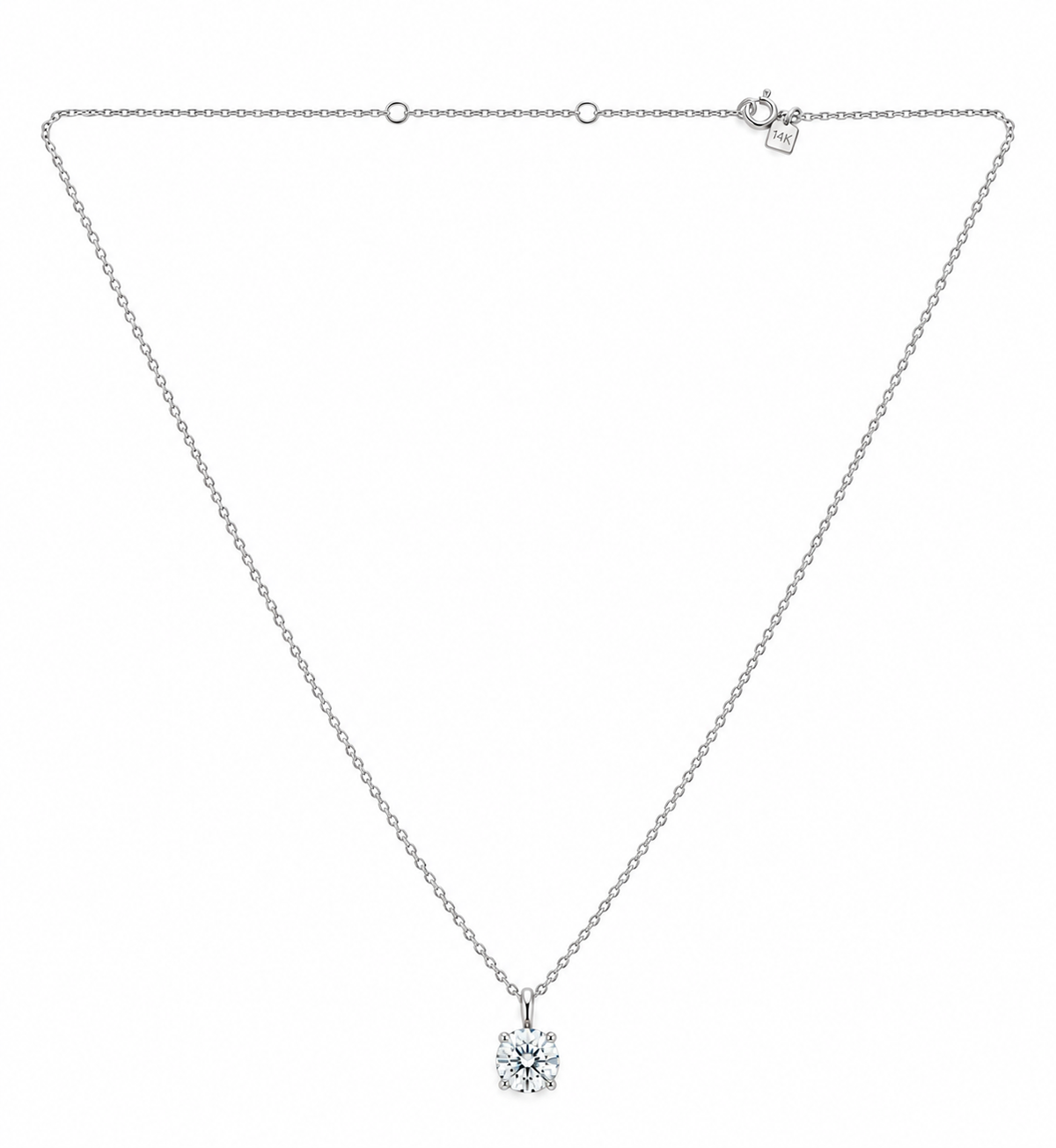 14K White Gold Round Moissanite Solitaire Pendant Necklace