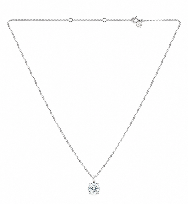 14K White Gold Round Moissanite Solitaire Pendant Necklace