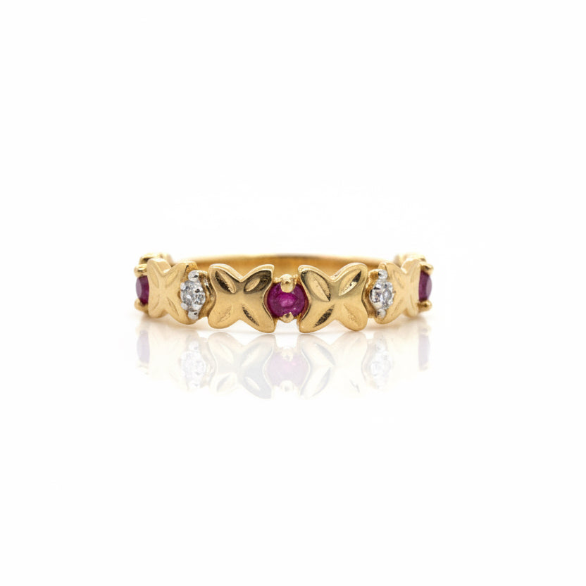 10K Yellow Gold Ruby Diamond Butterfly Ring