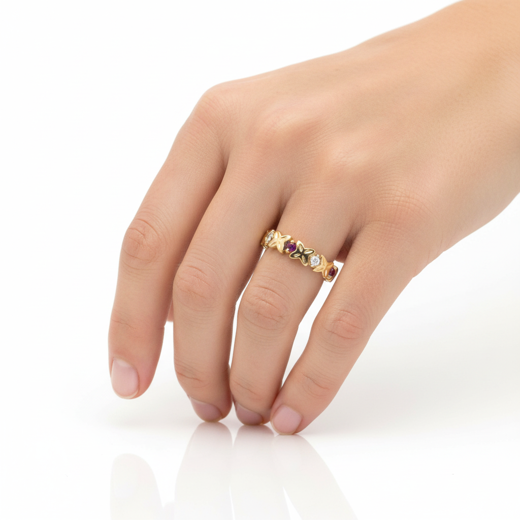 10K Yellow Gold Ruby Diamond Butterfly Ring