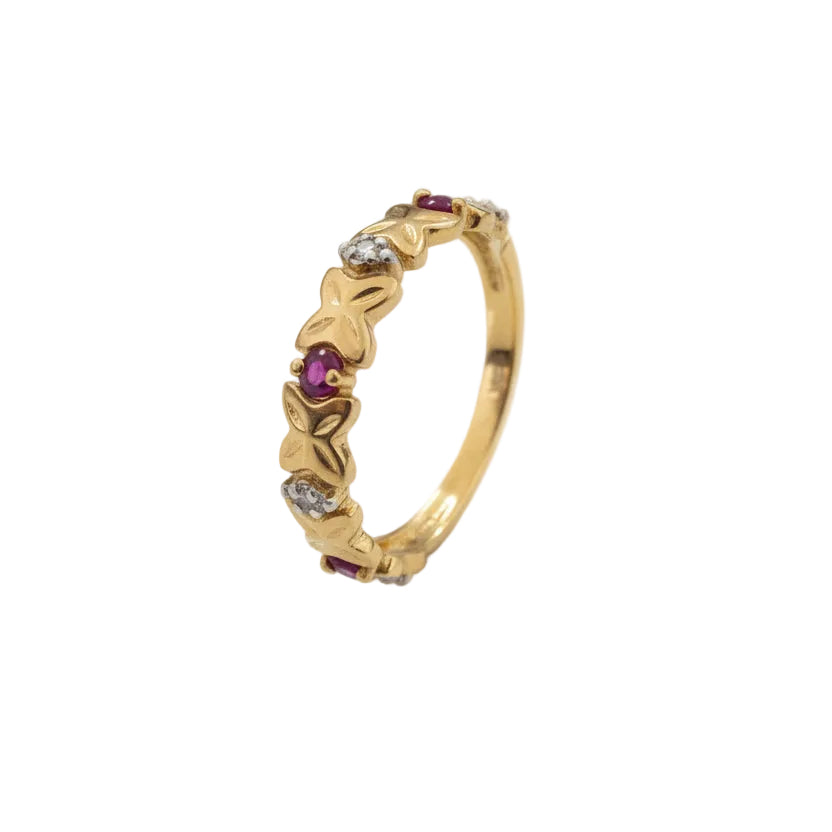 10K Yellow Gold Ruby Diamond Butterfly Ring