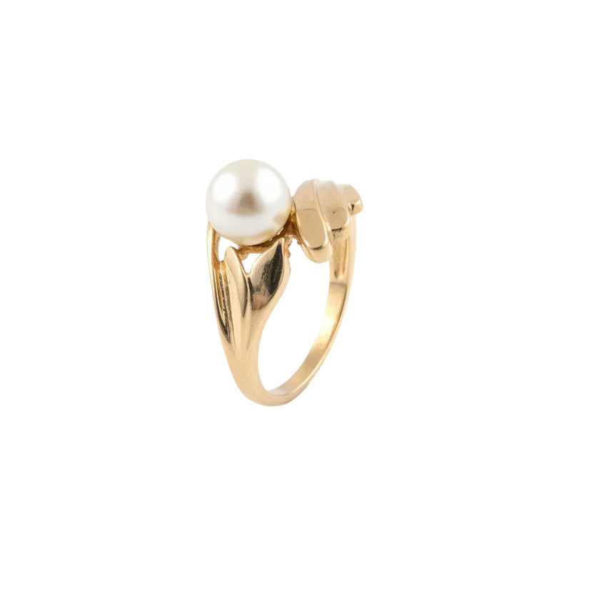 14K Yellow Gold Pearl Bypass Rink