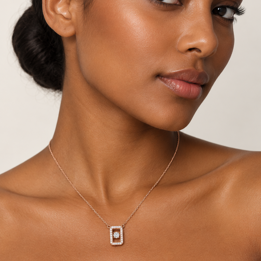 10K Rose Gold Double-Sided CZ Box Pendant Necklace