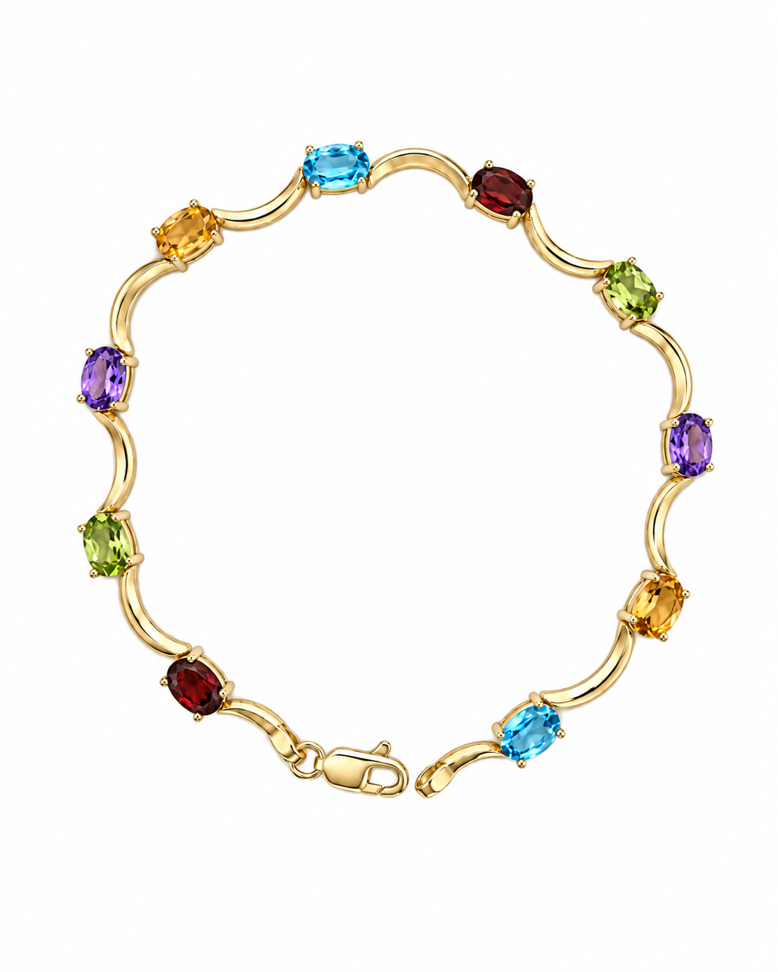 10K Yellow Gold Multi-Gemstone Oval S-Link Bracelet