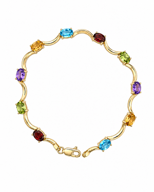 10K Yellow Gold Multi-Gemstone Oval S-Link Bracelet