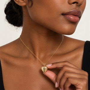 10K Yellow Gold Floral Engraved Heart Locket Pendant