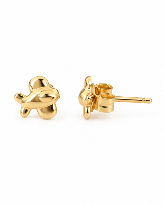 18K Yellow Gold Kids Airplane Stud Earrings