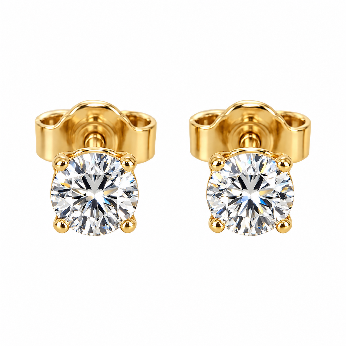 18K Yellow Gold Round Diamond solitaire Stud Earrings