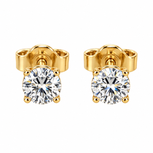 18K Yellow Gold Round Diamond solitaire Stud Earrings