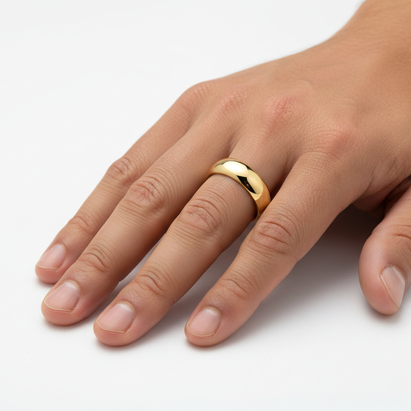 Yellow Gold Half Dome Ring 14k, 6mm , Size 11