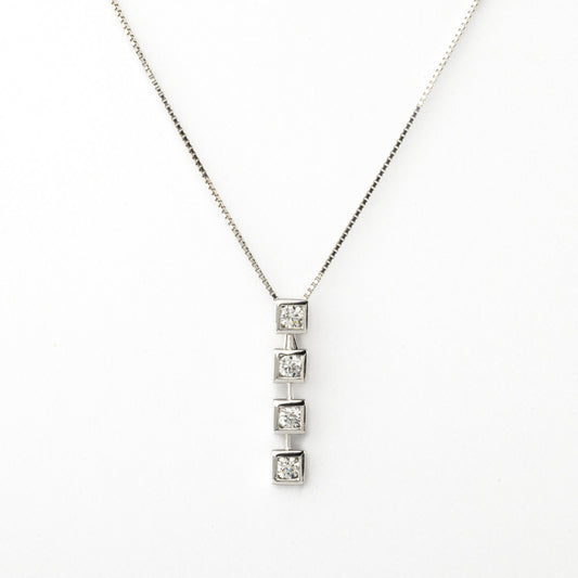 White Gold 4 Stone Diamond Journey Necklace. 18k, TDW: 0.4ct, VS1-2, FG
