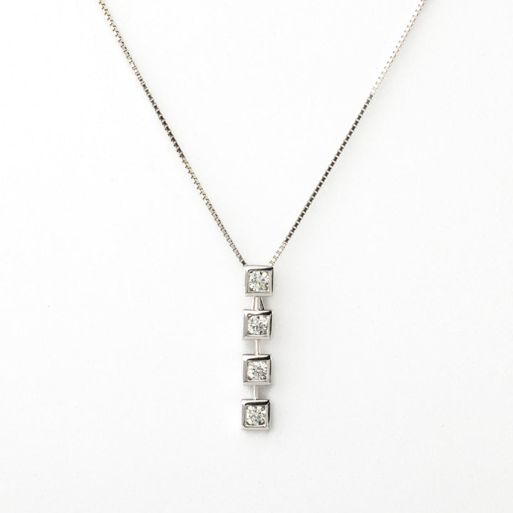 18K White Gold 4 Stone Diamond Journey Necklace. TDW: 0.40ct VS1 – 2 FG