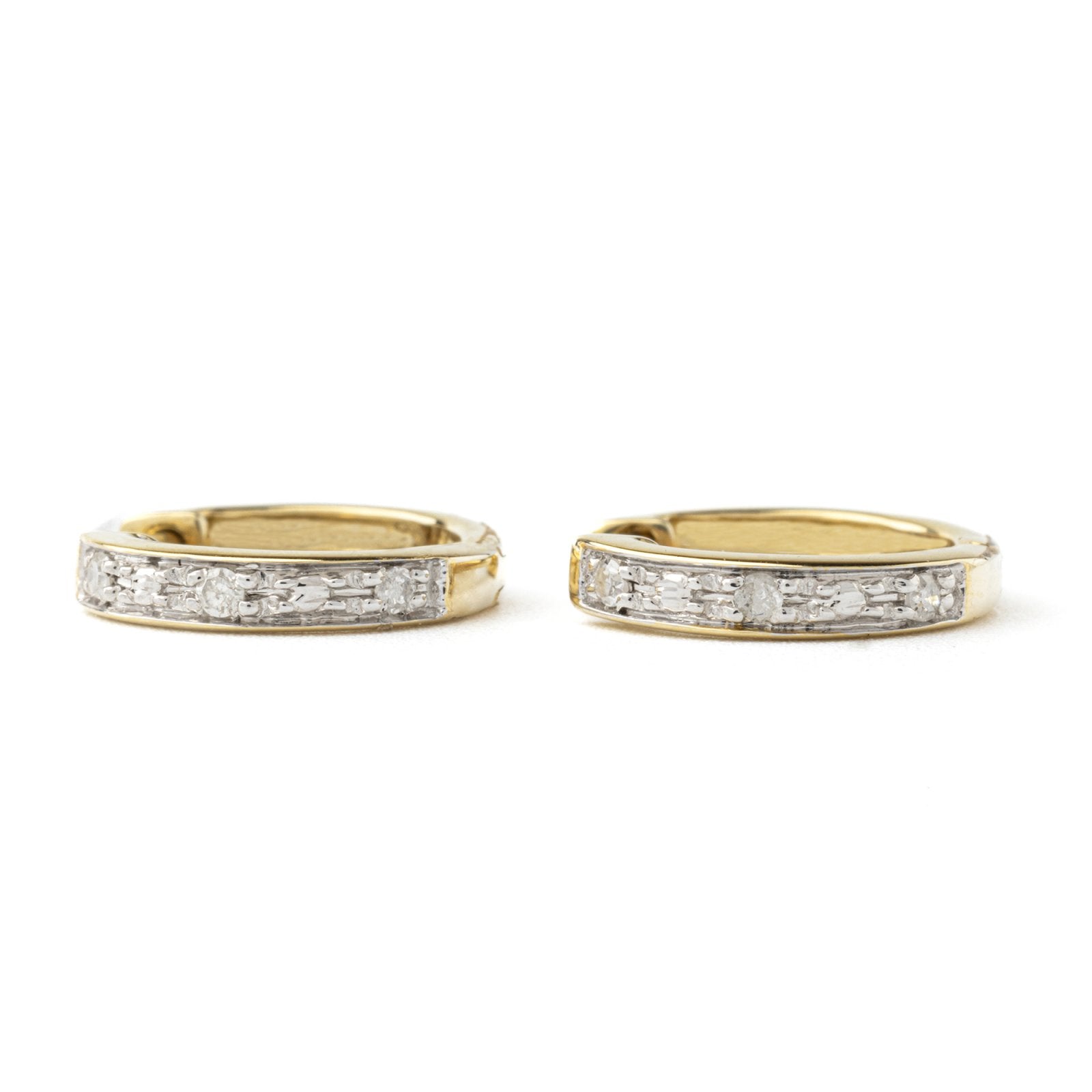 Yellow Gold hoop Earrings set with Diamonds, TDW: 0.1ct, G, I, 14k