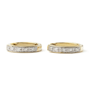 Yellow Gold hoop Earrings set with Diamonds, TDW: 0.1ct, G, I, 14k