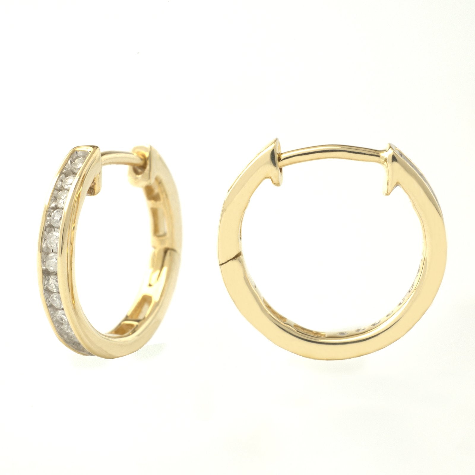 Yellow Gold hoop Earrings set with Diamonds, TDW: 0.1ct, G, I, 14k