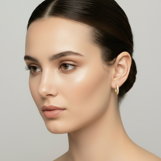 14K Yellow Gold Diamond Channel Setting Hoop Earrings