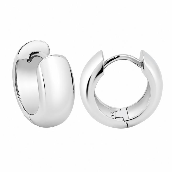 925 Sterling Silver Rhodium Plated Dome Huggie Hoop Earrings