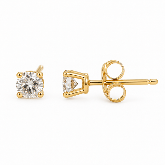 14K Yellow Gold Round Diamond Solitaire Stud Earrings