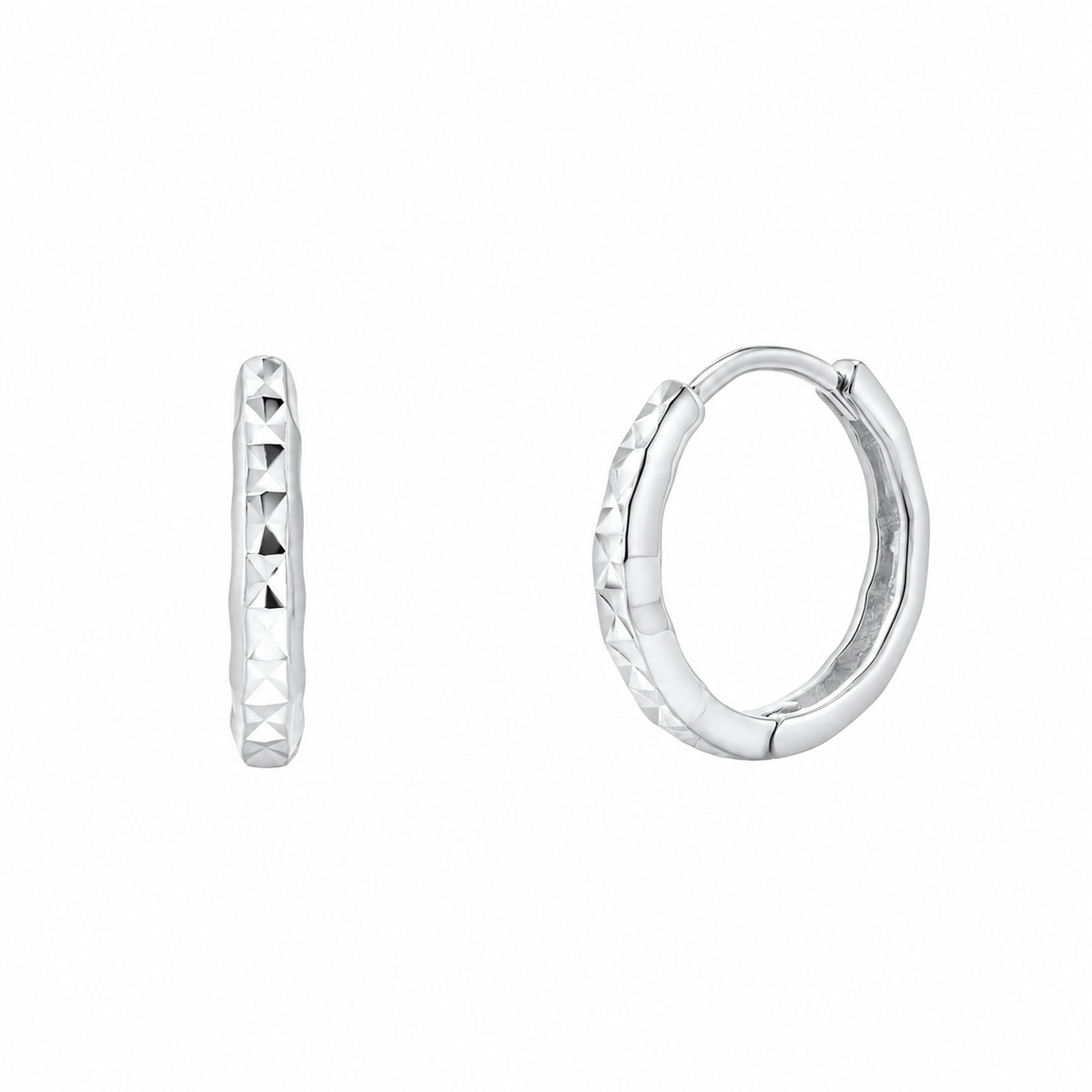 925 Sterling Silver Rhodium Plated Diamond-Cut Hoop Earrings