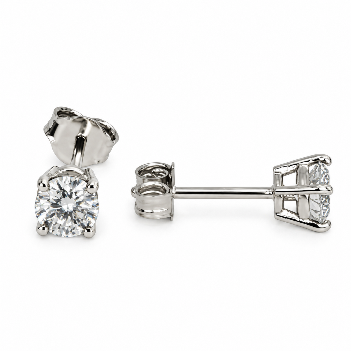 18K White Gold Round Lab-Grown Diamond Solitaire Stud Earrings